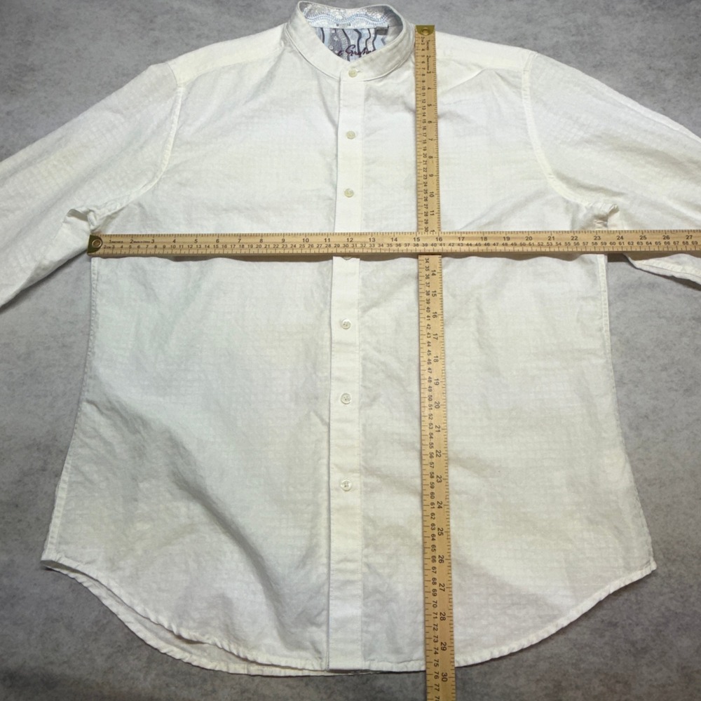 Robert Graham Mens L White Linen Blend Mandarin Collar Long Sleeve Shirt Classic - Picture 8 of 9